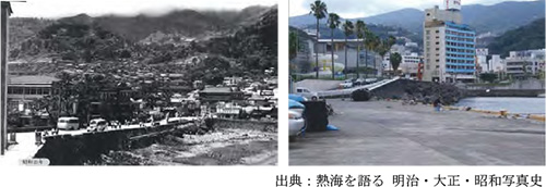 昭和20年代の和田海岸（左），現在の和田海岸（右）