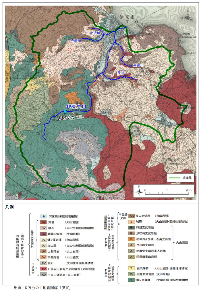 伊東大川流域の地質図