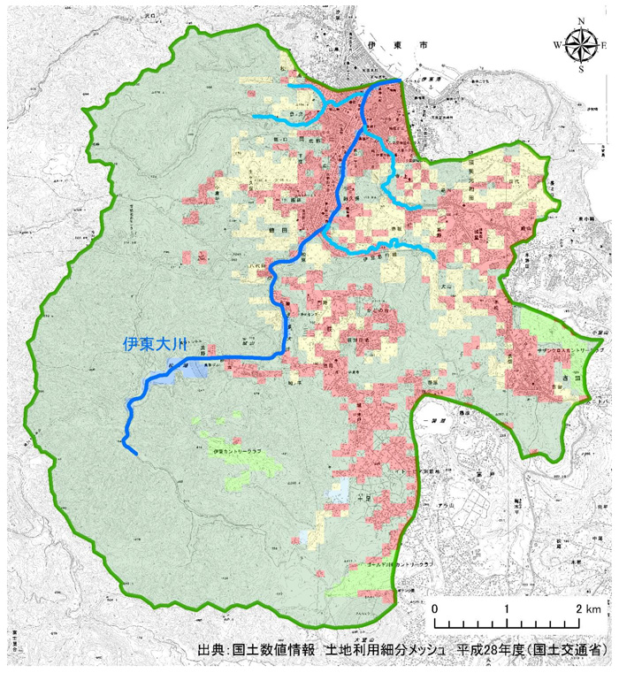 伊東大川流域の土地利用図（平成28年）