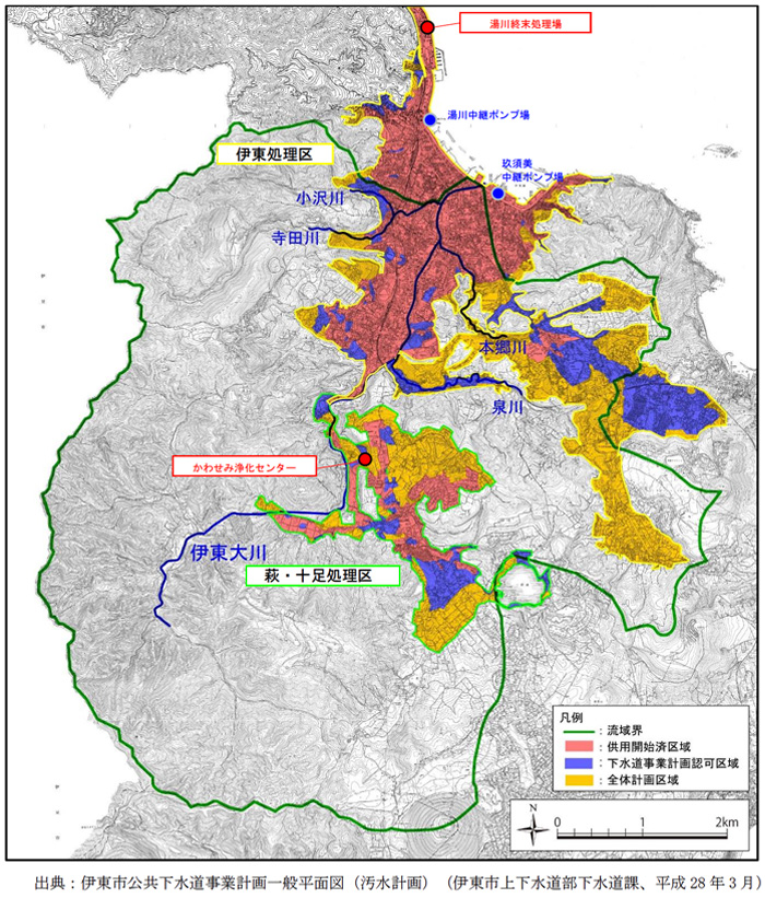伊東大川流域の公共下水道事業計画図