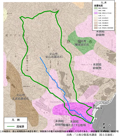 糸川流域の表層地質図