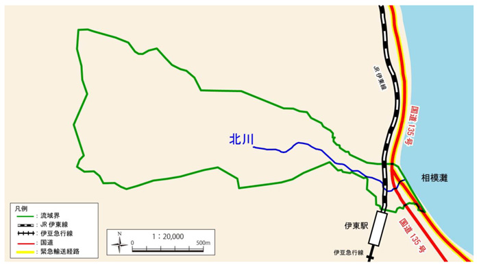 北川流域の主要な交通網