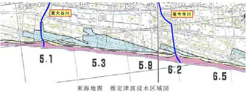 東海地震 推定津波浸水区域図の画像