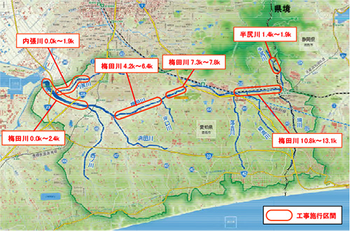 梅田川水系　河川整備箇所図